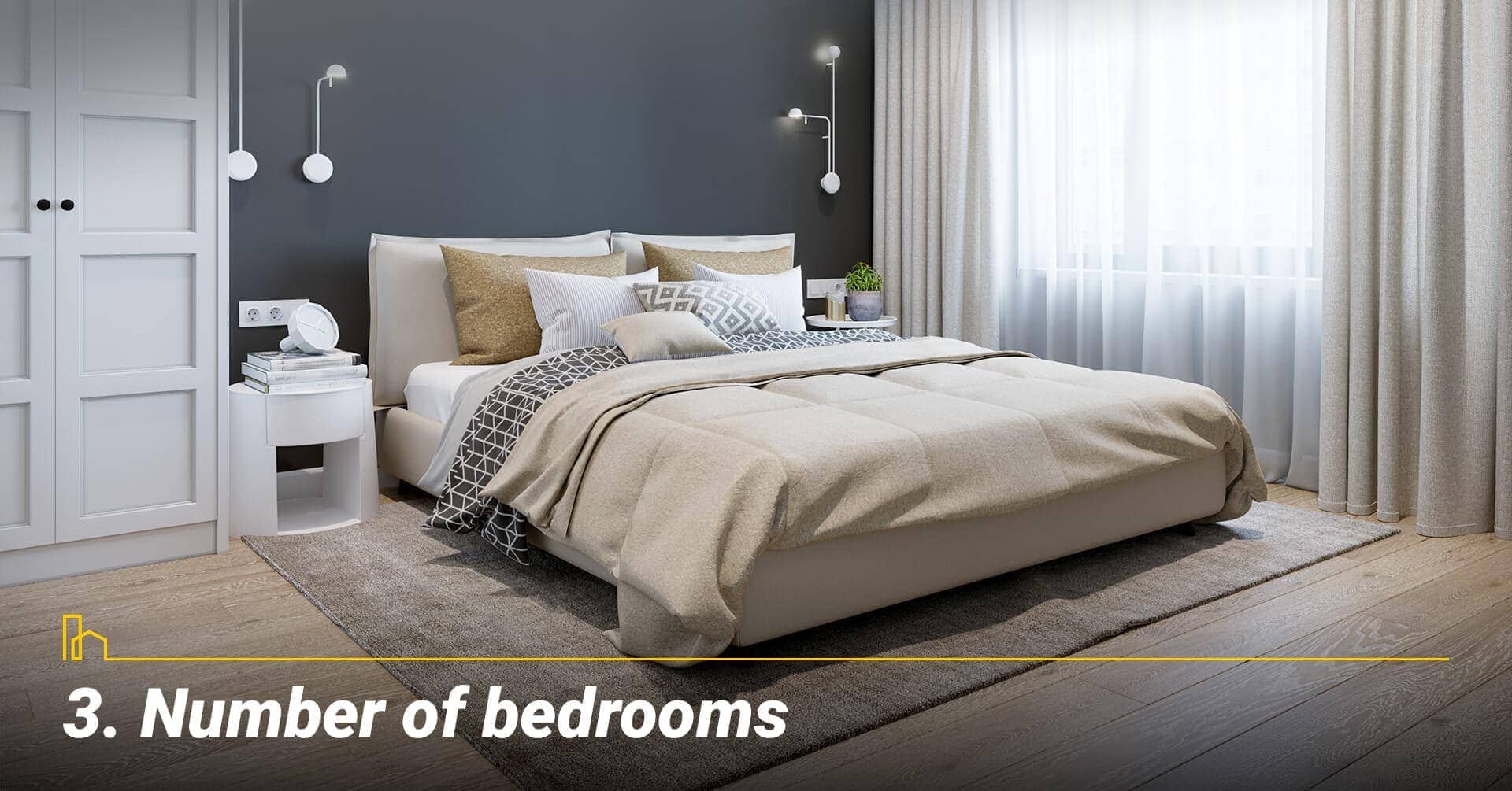 Number of bedrooms, bedroom size Number of bedrooms, bedroom size