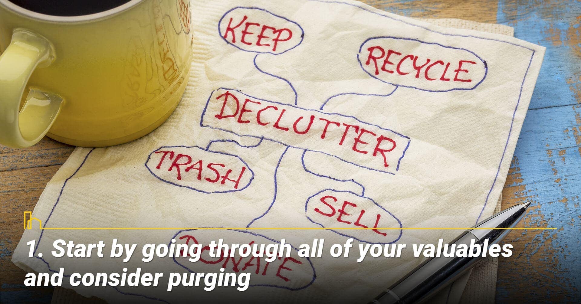 Start by going through all of your valuables and consider purging, find a home for every items in your home Start by going through all of your valuables and consider purging, find a home for every items in your home